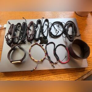 Entire Lot of 15 Bracelets - Leather and Beaded